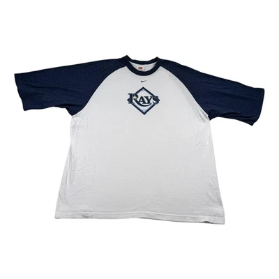 Tampa Bay Rays Shirt Mens XL White Navy MLB Baseball Nike Raglan Tee Crewneck - Image 1 of 4