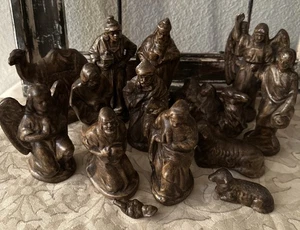 Vintage Holland Mold Christmas Nativity Set 14 Pieces Brown 1970s - Picture 1 of 10