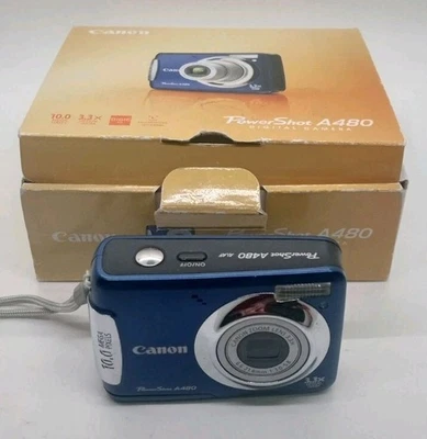 Canon PowerShot A480 10MP Digital Camera Sleek Blue Tested & Working With Box - Image 1 of 4