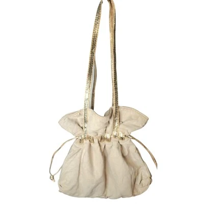 Vintage Ponte Vecchio Made in USA Tote tan and gold and accents Boho, Beachy - Image 1 of 4