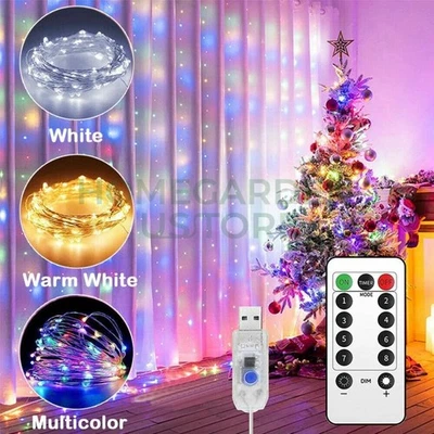 HOMEGARDEN_USSTORE 300 LED Curtain Fairy Lights USB String Light With Remote Xmas Party Wedding US