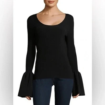 ELIZABETH AND JAMES Willow Ribbed Bell-Sleeve Top In Black - Sz M - New - Image 1 of 4