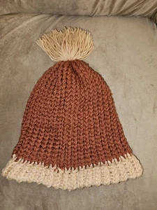 Gorro hecho a mano tejido sombrero invierno medias gorra marrón con borla beige pompón - Imagen 1 de 2