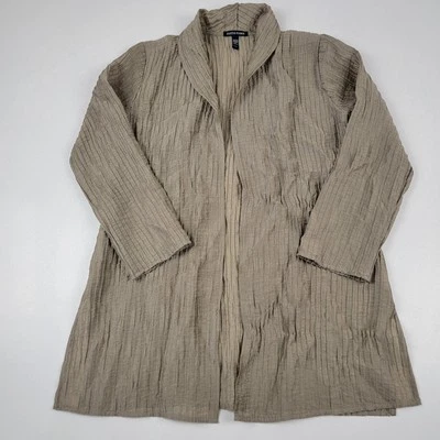 Eileen Fisher Women's XS Metallic Linen Silk Long Jacket Open Cardigan Crinkle - Image 1 of 4