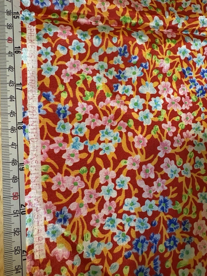 Tela Spilke’s vintage sedosa brillante colorida floral satinada años 60-70’s 1+ yarda NUEVA Foto 1 de 4