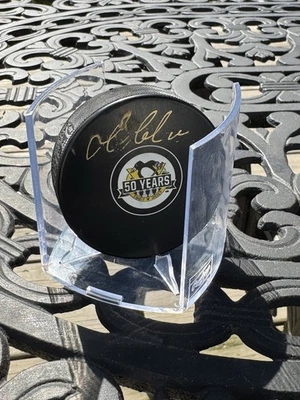 Disco de hockey firmado por Mario Lemieux 50 aniversario Penguins 🏒🔥 Leyenda de la corte Foto 1 de 4