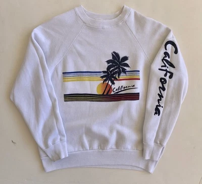 VTG 80s Raglan Sleeve White California Graphic Print Sweatshirt Women’s Large  - Image 1 of 4