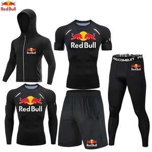 Red Bull Fashion 5 Pieces Men's Running Sports Clothing Set Fitness Jogging Comp - Picture 1 of 52