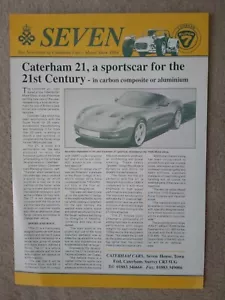 Caterham Cars 21 Technical Specification Newsletter Flyer Leaflet 1994 - Picture 1 of 1