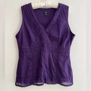 TALBOTS Sleeveless V Neck Lined Blouse 100% Cotton Lightweight Pleats Sheer - Imagen 1 de 16