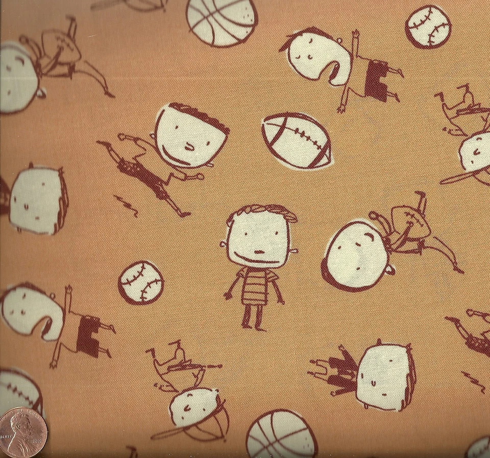 Boys will be boys tan sports balls Westminster fabric - Image 1 of 1