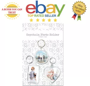 Set of 3 Transparent Acrylic Photo Picture Frame Keychain Heart Circle Rectangle - Foto 1 di 1