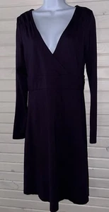 Eddie Bauer Sz MEDIUM Faux Wrap Dress Travel Crossover Stretch Plum Pullover EUC - Picture 1 of 10