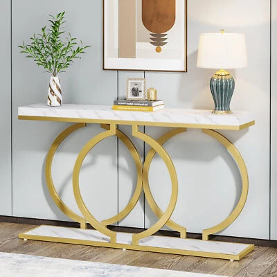 TRIBESIGNS Modern White Faux Marble Wood Console Table Sofa Table Behind Couch Entryway