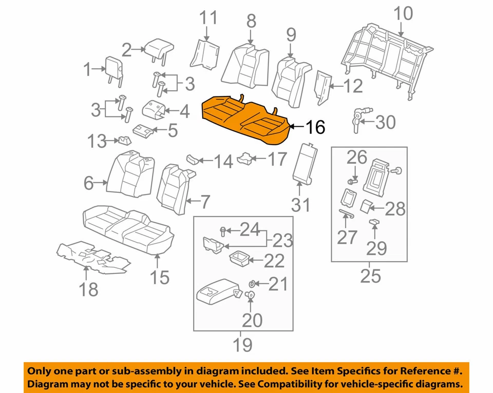 Acura HONDA OEM 10-14 TL Rear Seat-Foam Cushion Pad 82137TK5A52 - Image 1 of 1