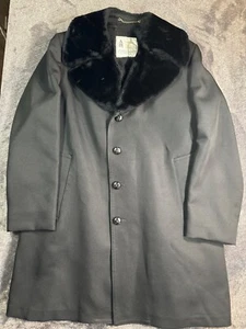 Vintage 70er Jahre schwarzer London Fog Herren Mantel mit Kunstfellkragen und Futter - 42 R - Bild 1 von 9