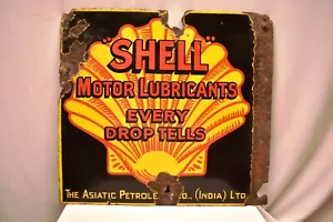Antique Shell Motor Lubricants Sign Board Porcelain Enamel Double Sided London" - Picture 1 of 12