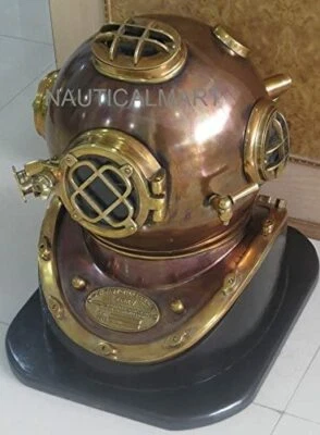 Casco de Buceo Buceo Antiguo Estados Unidos Azul Marino Mark V Latón Sólido con Base Negra Foto 1 de 2