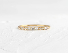 Prong Set Baguette & Round Shape Moissanite In Real 10K Yellow Gold Wedding Band