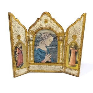 Florence Madonna hoja de oro, marco triple plegable de 6” de alto hecho en Italia - Imagen 1 de 11