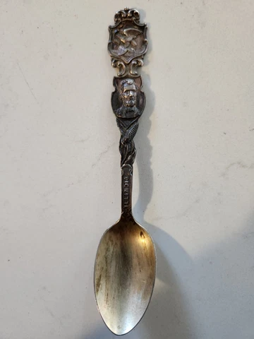 Rogers Lunt & Bowlen Sterling Silver Souvenir Spoon Lincoln Eagle Illinois Spoon Cover