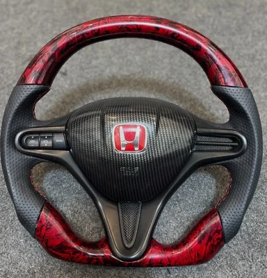 Volante plano inferior hidroinmergido RED FORGE para HONDA CIVIC FD2/FN2 2006-12 Foto 1 de 4