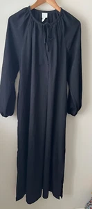 H&M Dress Size S 12-16 Black Balloon Long Sleeve Smock Midi Kaftan Casual - Picture 1 of 9