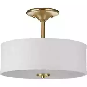 Inspire 2-Light Fixture Semi-Flush Ceiling Mount Satin Brass Summer Linen Shades - Picture 1 of 12
