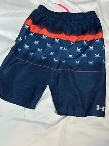 Under Armour Red White Blue Stars Swim Trunks Shorts Boy's XL Drawstring - Picture 1 of 6