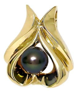 Damen 18k Gelbgold dunkelgrau Tahitiperle Herz Anhänger - Bild 1 von 4