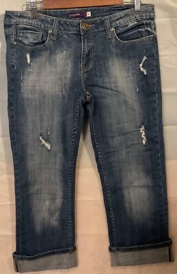 Vigoss Jeans Womens 9 Blue Capri Distressed Embellished Pockets Grunge - Image 1 of 4