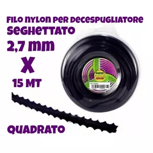 FILO SEGHETTATO �2,7mm X 15MT DECESPUGLIATORE QUADRATO ACTIVE PLATINO SEGA - Foto 1 di 4