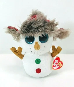 Ty Beanie Boos Buttons White Snowman Plush Toy Holiday Christmas Red Glitter Cap - Picture 1 of 4