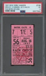 Aug. 16, 1957 New York Yankees Ticket Stub PSA 3 VG Yogi Berra Career HR #256 - Picture 1 of 1