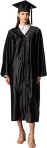 Graduation Cap & Gown w/Tassle NIP Size 54" Black Shiny Unisex - Picture 1 of 4