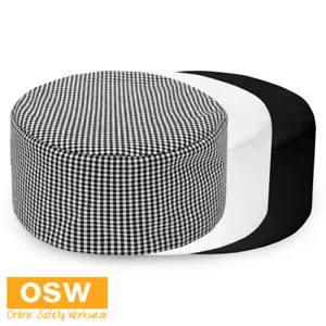 BN Black White Check Checkered Elasticated Flat Top Chef Hats - Cafe Restaurant - Picture 1 of 12