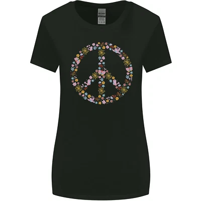 Floral Peace Symbol Hippie Love Womens Wider Cut T-Shirt - Image 1 of 4