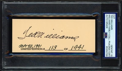 Ted Williams Signed 2x5 Cut Sig Boston Red Sox Auto GM 10 LE #/1941 PSA/DNA - Image 1 of 2
