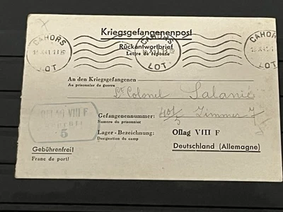 1941 Почтовый Обложка Немецкий Лагерь для Военнопленных Почта Польша (Кагор, Франция - Офлаг, Польша) - Изображение 1 из 4
