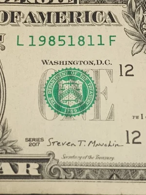 🎉2017 $1 L SAN FRANCISCO BEP BIRTHDAY NOTE NOVEMBER 18 1984 (L19851811F) - Image 1 of 4