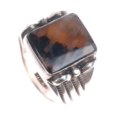 Anillo Navajo Vintage Plata Esterlina Madera Petrificada Ágata Hombre Talla 11.5 Foto 1 de 4