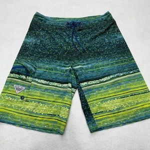 Columbia PFG Blue Green Striped Board Shorts Drawstring Flat Front Men's Size 32 - Picture 1 of 14