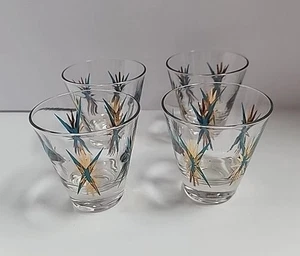 Federal Atomic Inca Turquoise & Gold Starburst Cocktail DoubleShot Glasses (4) - Picture 1 of 11