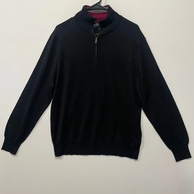 Brooks Brothers Italian Yarn Black 1/4 Zip Merino Wool Pullover Sweater Mens L - Image 1 of 4