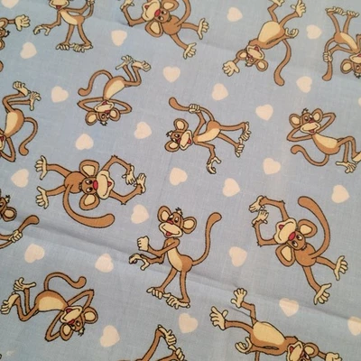 Tela Algodón Bo el Mono Corazones Azules Estampado 26x44" Personaje de Dibujos Animados Foto 1 de 4