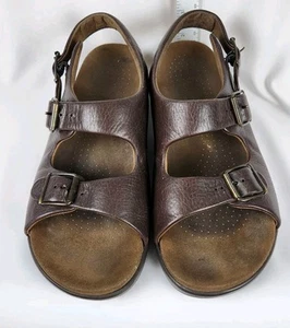SAS Bravo Brown Tripad Heel 3 Strap Pebbled Leather Sandal Mens Shoes US Sz 11M - Picture 1 of 8