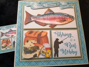 New Handmade Trout Fishing Themed Birthday Card 8" X  8" - Picture 1 of 5