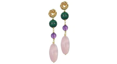 Orecchini Nivy argento dorato, quarzo rosa, ametista e malachite OARP0522#G - Immagine 1 di 3