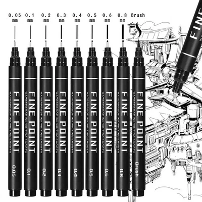 LETO 9 Black Fineliners Pens Fine Line Pen Fine Liner Drawing Black Pigment Ink Set