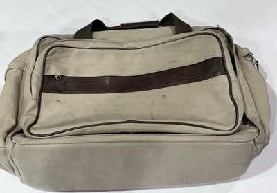 Eddie Bauer Ford Edition Khaki Canvas & Leather Garment Duffle Bag Luggage - Image 1 of 4